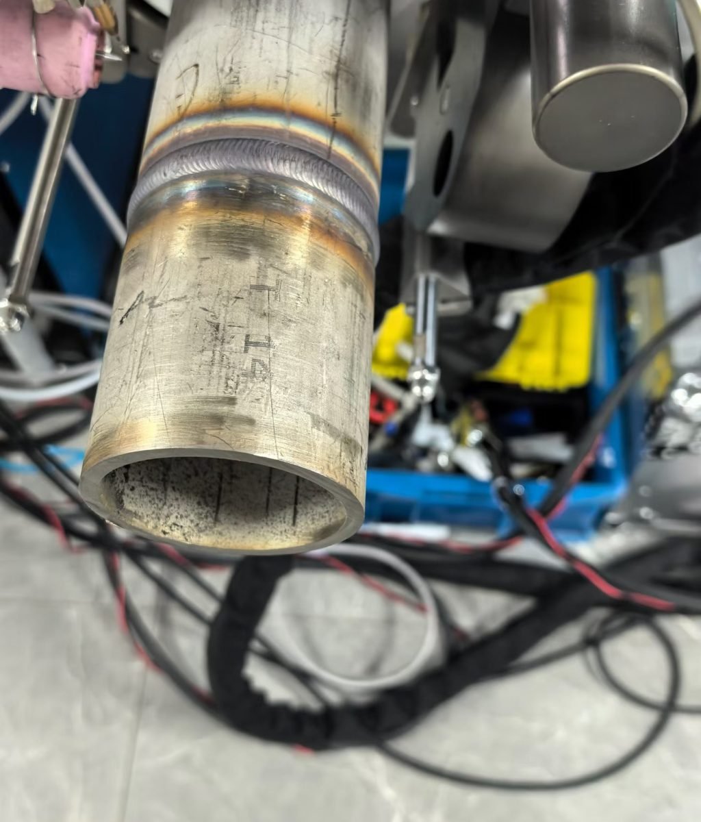 High quality TIG weld bead on stainless steel pressure pipe produced by an automatic welding system
